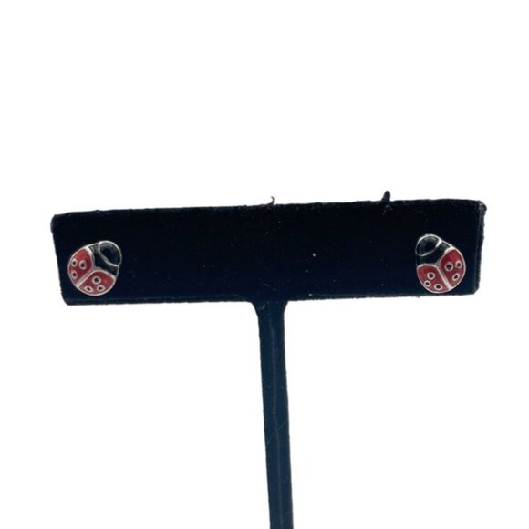 Ladybug Sterling Silver Enamel Stud Earrings Nature Lover Jewelry Pair - Picture 1 of 6